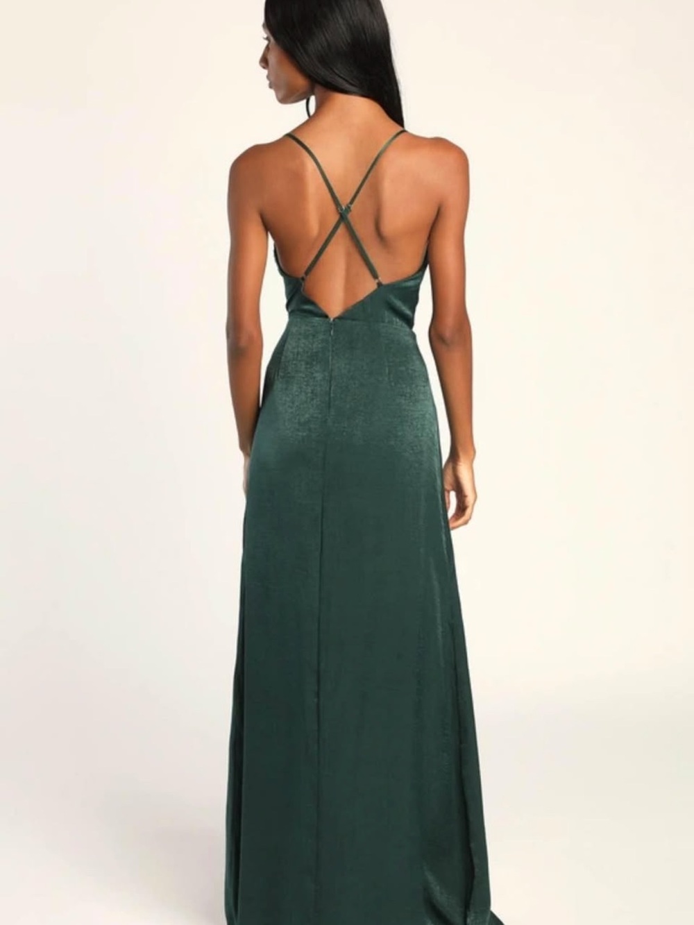 Lulu's Forest Green Satin Cowl Neck Maxi Dress - Picture 3 of 3